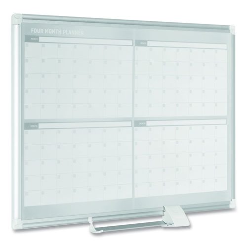 Image of MasterVision® Magnetic Dry Erase Calendar Board, Four-Month Planning/Scheduling, 48" x 36", White Surface, Satin Aluminum Frame