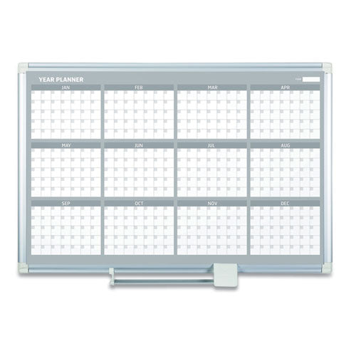 Image of MasterVision® Magnetic Dry Erase Calendar Board, 12-Month Planning/Scheduling, 48" x 36", White Surface, Satin Aluminum Frame