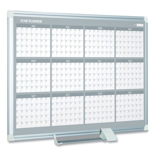 Image of MasterVision® Magnetic Dry Erase Calendar Board, 12-Month Planning/Scheduling, 48" x 36", White Surface, Satin Aluminum Frame