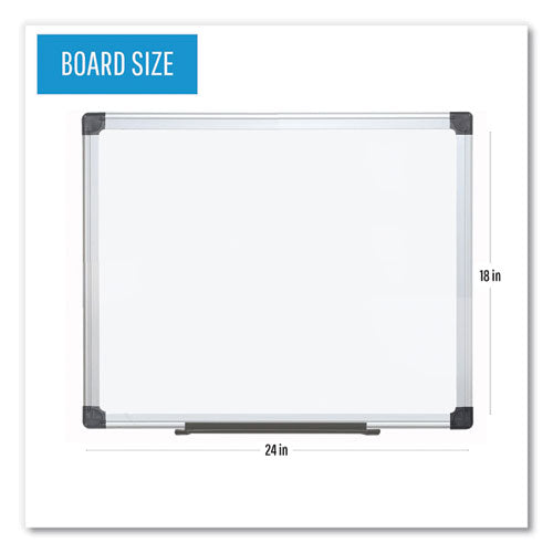Image of MasterVision® Value Lacquered Steel Magnetic Dry Erase Board, 18" x 24", White Surface, Satin Aluminum Frame