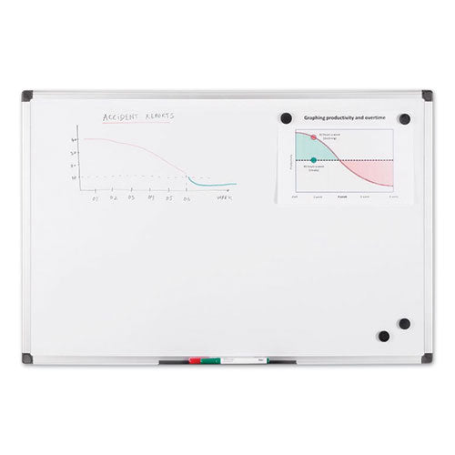 Image of MasterVision® Value Lacquered Steel Magnetic Dry Erase Board, 18" x 24", White Surface, Satin Aluminum Frame