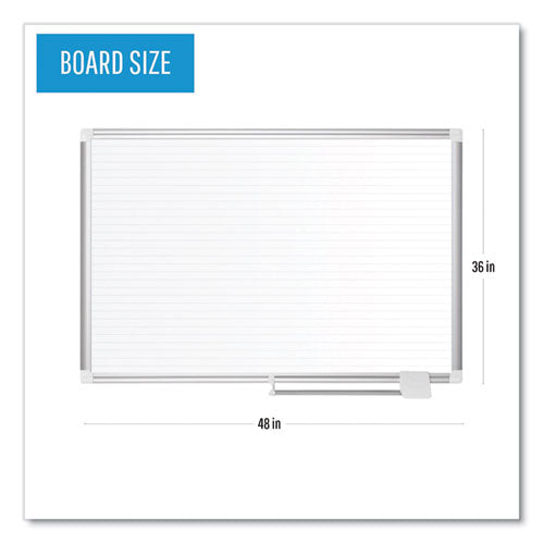 Image of MasterVision® Ruled Magnetic Steel Dry Erase Planning Board, 48" x 36", White Surface, Satin Aluminum Frame