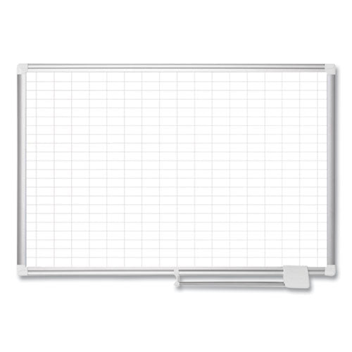 Image of MasterVision® Gridded Magnetic Steel Dry Erase Project Planning Board, 1" x 2" Cells, 72" x 48", White Surface, Satin Aluminum Frame