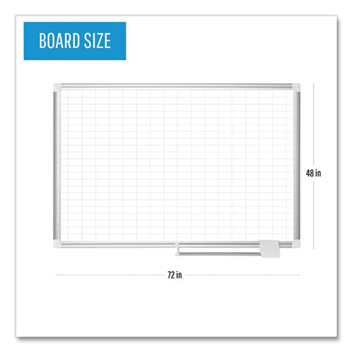 Image of MasterVision® Gridded Magnetic Steel Dry Erase Project Planning Board, 1" x 2" Cells, 72" x 48", White Surface, Satin Aluminum Frame