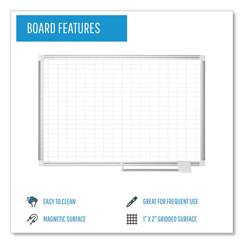 Image of MasterVision® Gridded Magnetic Steel Dry Erase Project Planning Board, 1" x 2" Cells, 72" x 48", White Surface, Satin Aluminum Frame