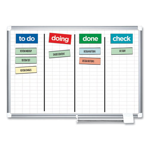 Image of MasterVision® Gridded Magnetic Steel Dry Erase Project Planning Board, 1" x 2" Cells, 72" x 48", White Surface, Satin Aluminum Frame