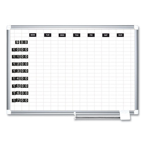 Image of MasterVision® Gridded Magnetic Steel Dry Erase Project Planning Board, 1" x 2" Cells, 72" x 48", White Surface, Satin Aluminum Frame