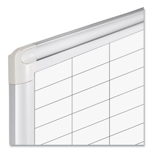 Image of MasterVision® Gridded Magnetic Steel Dry Erase Project Planning Board, 1" x 2" Cells, 72" x 48", White Surface, Satin Aluminum Frame