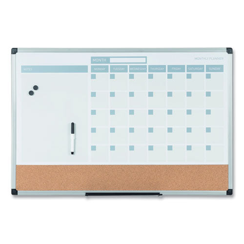 Image of MasterVision® 3-in-1 Calendar Planner, Monthly Planning/Scheduling Calendar, 36" x 24", White Surface, Satin Aluminum Frame