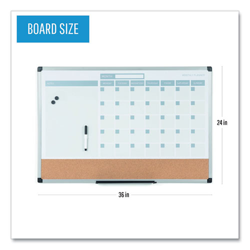 Image of MasterVision® 3-in-1 Calendar Planner, Monthly Planning/Scheduling Calendar, 36" x 24", White Surface, Satin Aluminum Frame