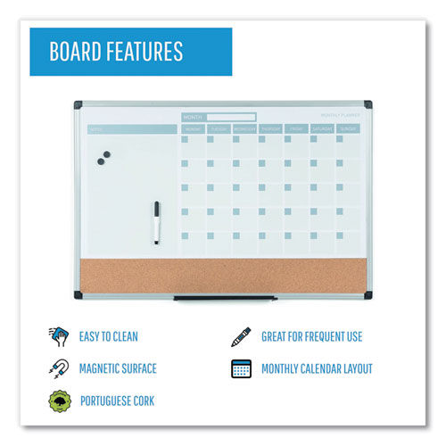 Image of MasterVision® 3-in-1 Calendar Planner, Monthly Planning/Scheduling Calendar, 36" x 24", White Surface, Satin Aluminum Frame