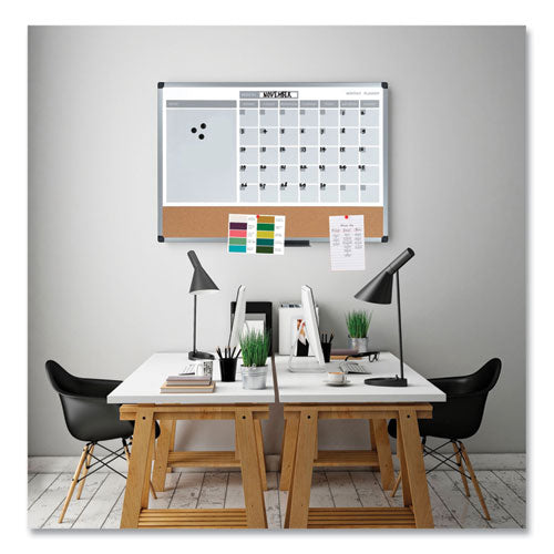 Image of MasterVision® 3-in-1 Calendar Planner, Monthly Planning/Scheduling Calendar, 36" x 24", White Surface, Satin Aluminum Frame