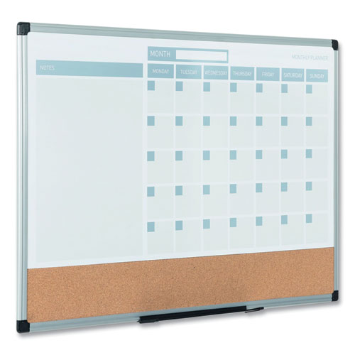 Image of MasterVision® 3-in-1 Calendar Planner, Monthly Planning/Scheduling Calendar, 36" x 24", White Surface, Satin Aluminum Frame