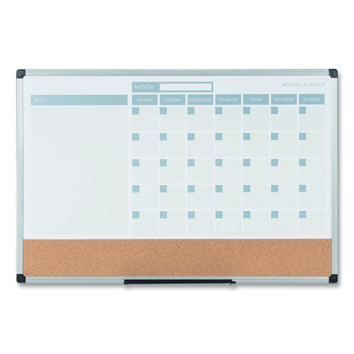 Image of MasterVision® 3-in-1 Calendar Planner, Monthly Planning/Scheduling Calendar, 36" x 24", White Surface, Satin Aluminum Frame