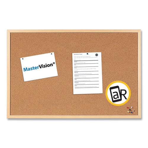 Image of MasterVision® Value Cork Board with Oak Frame, 24" x 36", Brown Surface, Natural Oak Frame