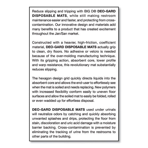 Image of Big D Industries Deo-Gard Disposable Urinal Mat, Charcoal, Mountain Air, 17.5 X 20.5, 6/carton