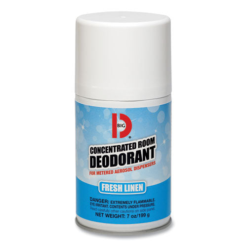 Image of Big D Industries Metered Concentrated Room Deodorant, Fresh Linen Scent, 7 Oz Aerosol Spray, 12/box