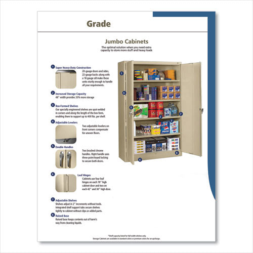 Image of Tennsco Assembled Jumbo Steel Storage Cabinet, 48w X 24d X 78h, Light Gray
