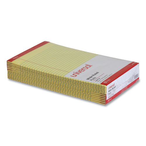 Image of Universal® Perforated Ruled Writing Pads, Wide/legal Rule, Red Headband, 50 Canary-Yellow 8.5 X 14 Sheets, Dozen