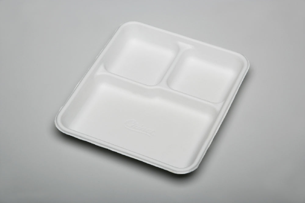 Image of Skilcraft 3 Compartment Disposable Plate, Rectangular, White, 8" x 10"