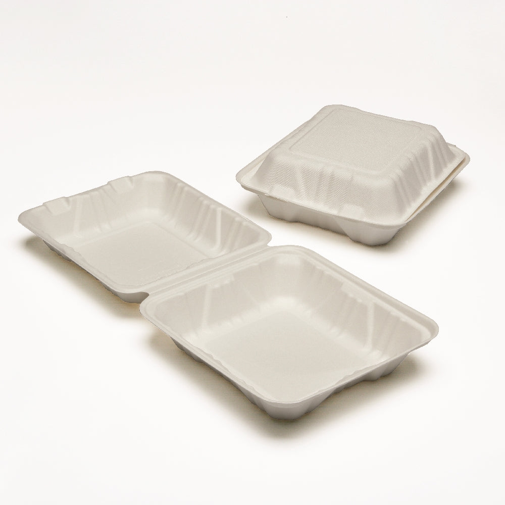 Image of Skilcraft Clamshell Hinged Lid To Go Food Containers, 8" x 8" x 3"