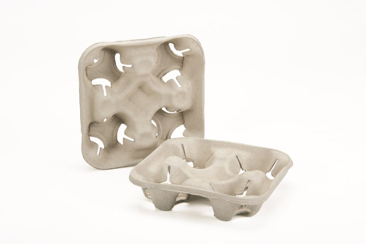 Image of Cup Carrier, Compostable, 4 Cup, Beige, 8-1/4" x 8-1/4" x 1-5/8"