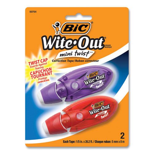 Image of BIC® Wite-Out Mini Twist Correction Tape, Non-Refillable, Blue/Fuchsia Applicators 0.2" x 314", 2/Pack