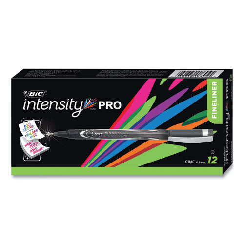 Image of BIC® Intensity Porous Point Pen, Stick, Fine 0.5 Mm, Black Ink, Black Barrel, Dozen