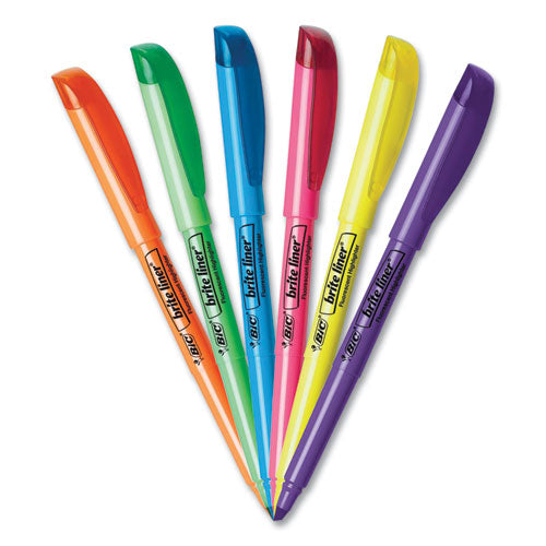 Image of BIC® Brite Liner Highlighter, Fluorescent Yellow Ink, Chisel Tip, Yellow/black Barrel, Dozen