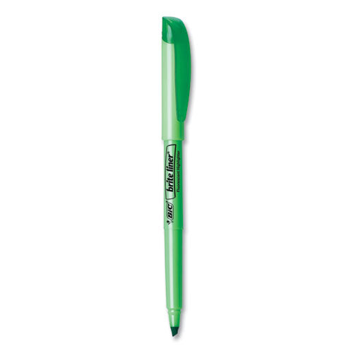 Image of BIC® Brite Liner Highlighter, Fluorescent Green Ink, Chisel Tip, Green/black Barrel, Dozen