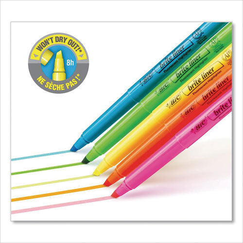 Image of BIC® Brite Liner Highlighter, Fluorescent Blue Ink, Chisel Tip, Blue/black Barrel, Dozen