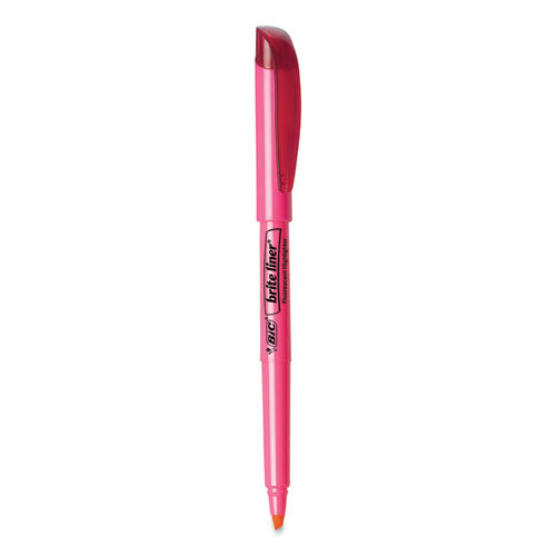 Image of BIC® Brite Liner Highlighter, Fluorescent Pink Ink, Chisel Tip, Pink/black Barrel, Dozen