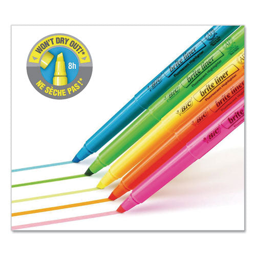 Image of BIC® Brite Liner Highlighter, Fluorescent Pink Ink, Chisel Tip, Pink/black Barrel, Dozen