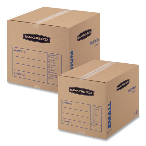 Image of Bankers Box® SmoothMove Basic Moving Boxes, Regular Slotted Container (RSC), Small, 12" x 16" x 12", Brown/Blue, 25/Bundle