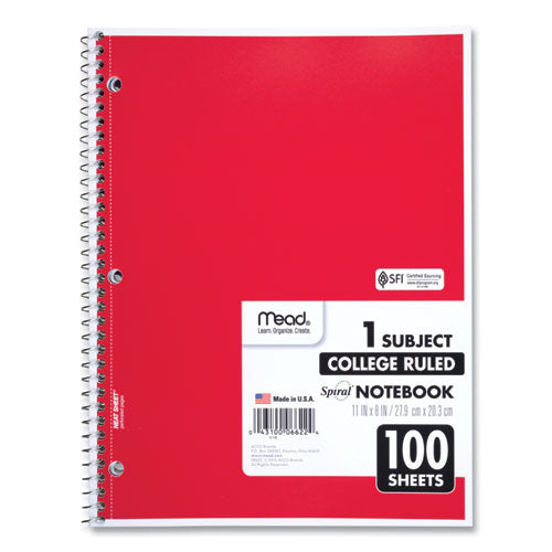 Image of Mead® Spiral Notebook, 1-Subject, Medium/College Rule, Randomly Assorted Cover Color, (100) 11 x 8 Sheets