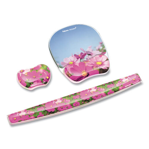 Image of Fellowes® Photo Gel Keyboard Wrist Rest with Microban Protection, 18.56 x 2.31, Pink Flowers Design