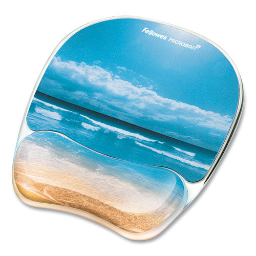 Image of Fellowes® Photo Gel Mouse Pad with Wrist Rest with Microban Protection, 7.87 x 9.25, Sandy Beach Design