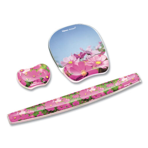 Image of Fellowes® Photo Gel Mouse Pad with Wrist Rest with Microban Protection, 9.25 x 7.87, Pink Flowers Design
