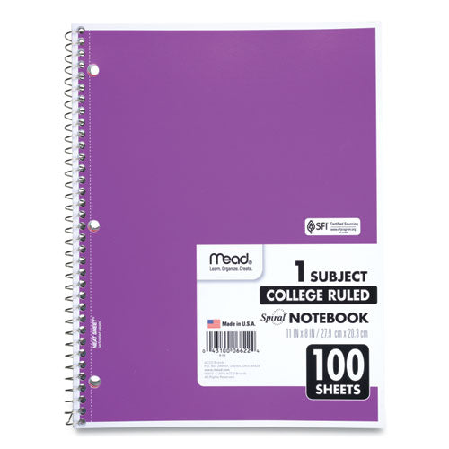 Image of Mead® Spiral Notebook, 1-Subject, Medium/College Rule, Randomly Assorted Cover Color, (100) 11 x 8 Sheets