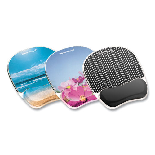 Image of Fellowes® Photo Gel Mouse Pad with Wrist Rest with Microban Protection, 9.25 x 7.87, Pink Flowers Design