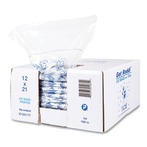 Image of Inteplast Group Ice Bags with Twist-Ties, Ice: Penguin Icon Labeling, 10 lb Capacity, 12" x 21", Clear, 1,000/Carton