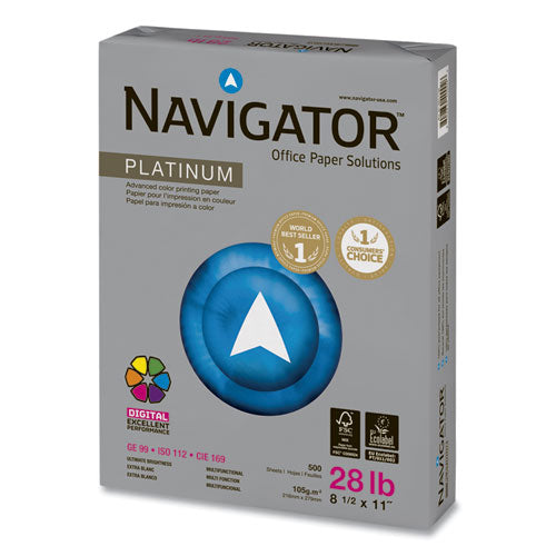 Image of Navigator® Platinum Paper, 99 Bright, 28 lb Bond Weight, 8.5 x 11, White, 500/Ream
