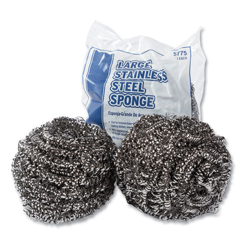 Image of AmerCareRoyal® Stainless Steel Sponge, Polybagged, 1.75 Oz, Gray, 12/pack, 6 Packs/carton