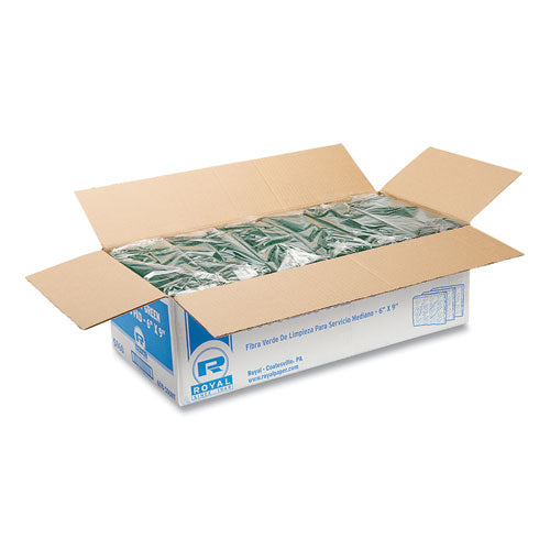 Image of AmerCareRoyal® Medium-Duty Scouring Pad, 6 X 9, Green, 10 Pads/pack, 6 Packs/carton