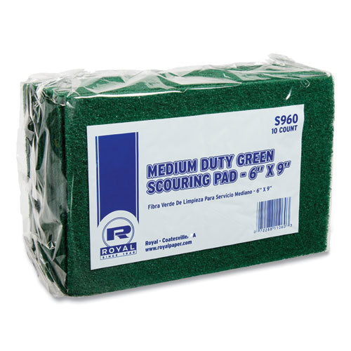Image of AmerCareRoyal® Medium-Duty Scouring Pad, 6 X 9, Green, 10 Pads/pack, 6 Packs/carton