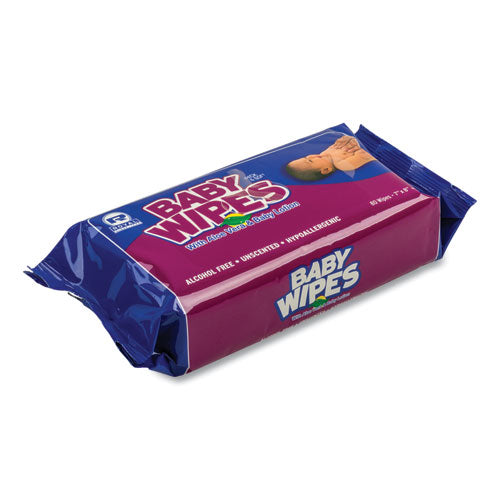 Image of AmerCareRoyal® Baby Wipes Refill Pack, 8 x 7, Unscented, White, 80/Pack, 12 Packs/Carton