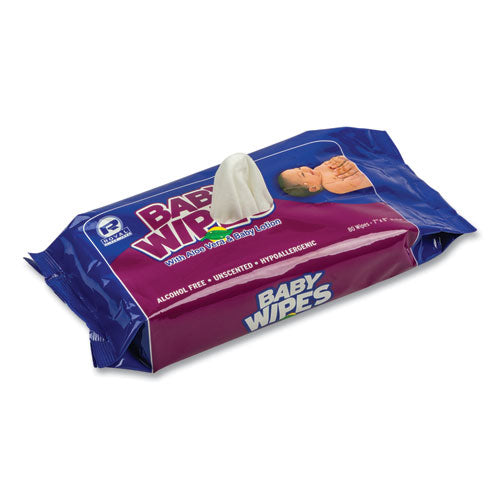 Image of AmerCareRoyal® Baby Wipes Refill Pack, 8 x 7, Unscented, White, 80/Pack, 12 Packs/Carton