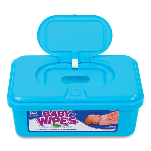 Image of AmerCareRoyal® Baby Wipes Tub, Unscented, White, 80/Tub, 12 Tubs/Carton