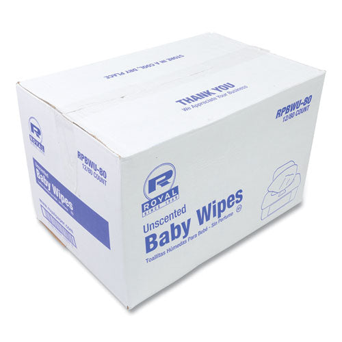 Image of AmerCareRoyal® Baby Wipes Tub, Unscented, White, 80/Tub, 12 Tubs/Carton