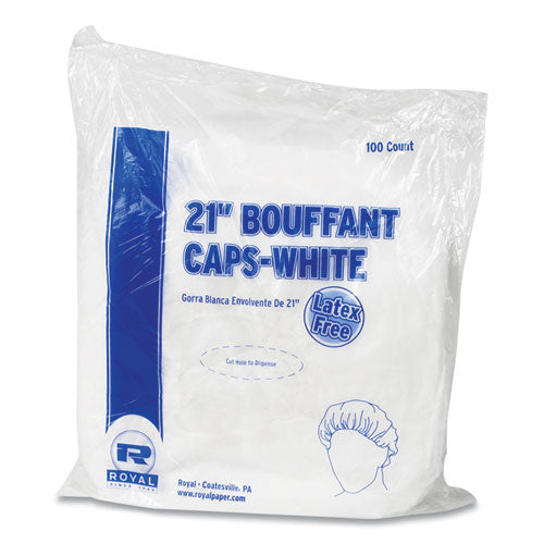 Image of AmerCareRoyal® Latex-Free Operating Room Cap, Pleated, Polypropylene, 21", White, 100 Caps/Pack, 10 Packs/Carton